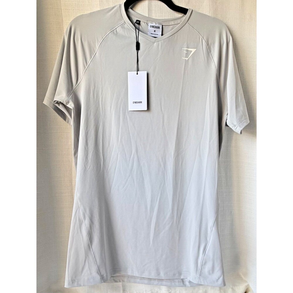 Gymshark Veer SS Shirt Mens M Light Grey Performance Workout Training NWT